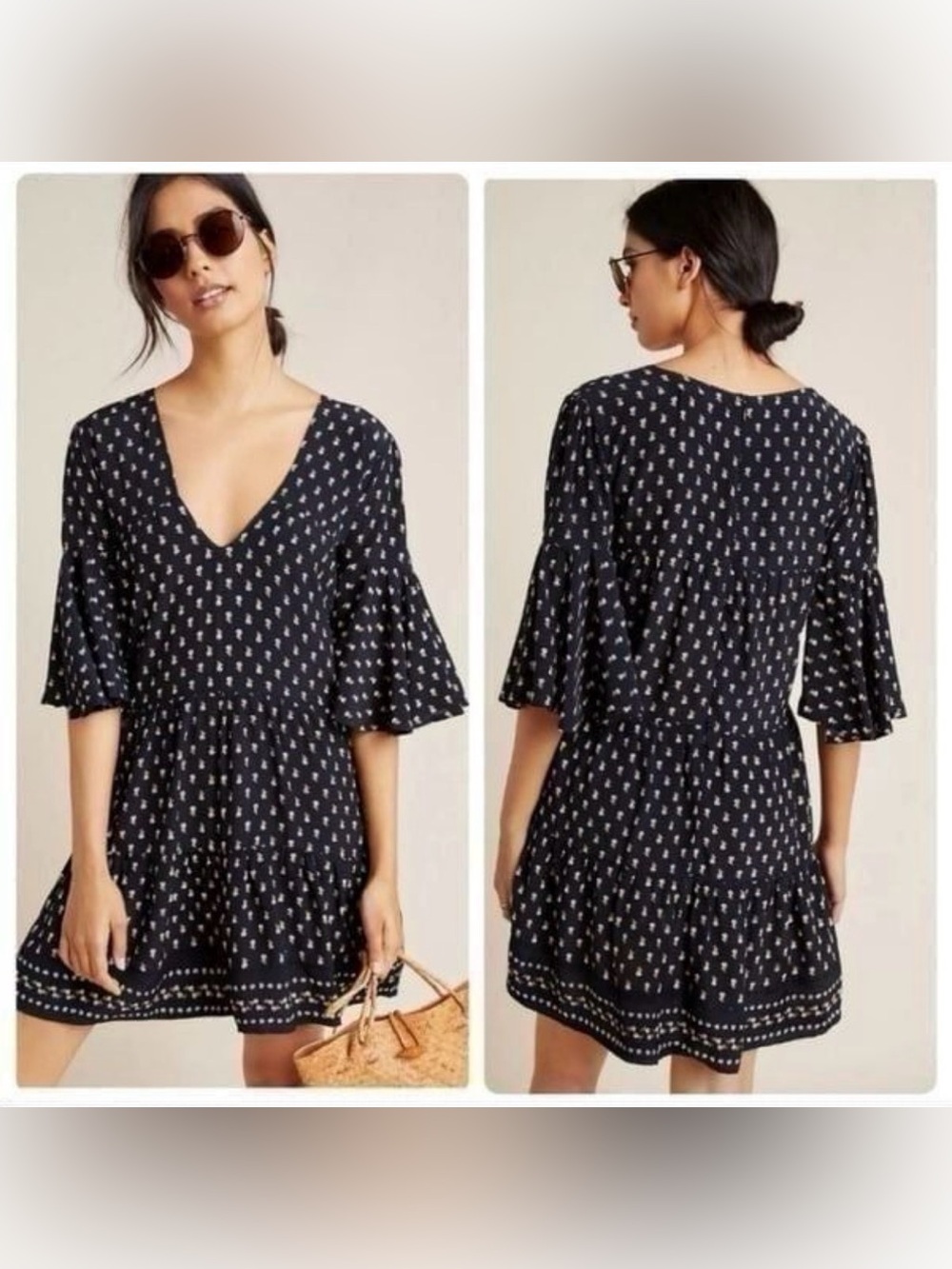Anthropologie x Faithfull the Brand Fresa Mini Dress  Boho Tiered Bell Sleeve 8